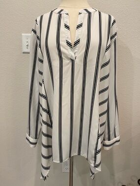 Chico's Tunic Blouse White with Black Vertical Stripes XXL